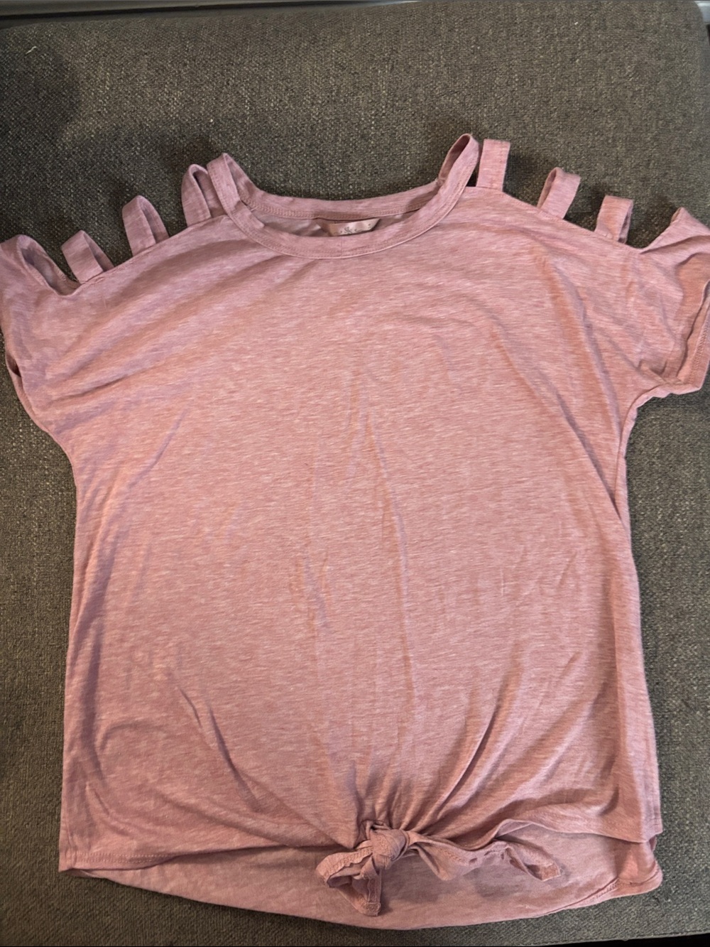 SJS Blush Pink Ladder-Sleeve Tie-Front Short Sleeve Top